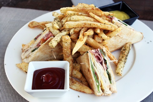 Club sandwich at fries