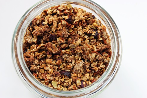 Soaked granola with seeds, nuts and dried fruit