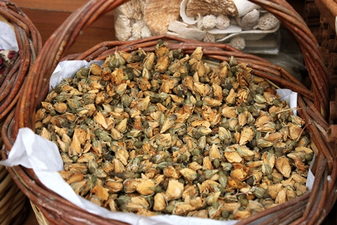 Dried rosebuds at a herb shop in Athens